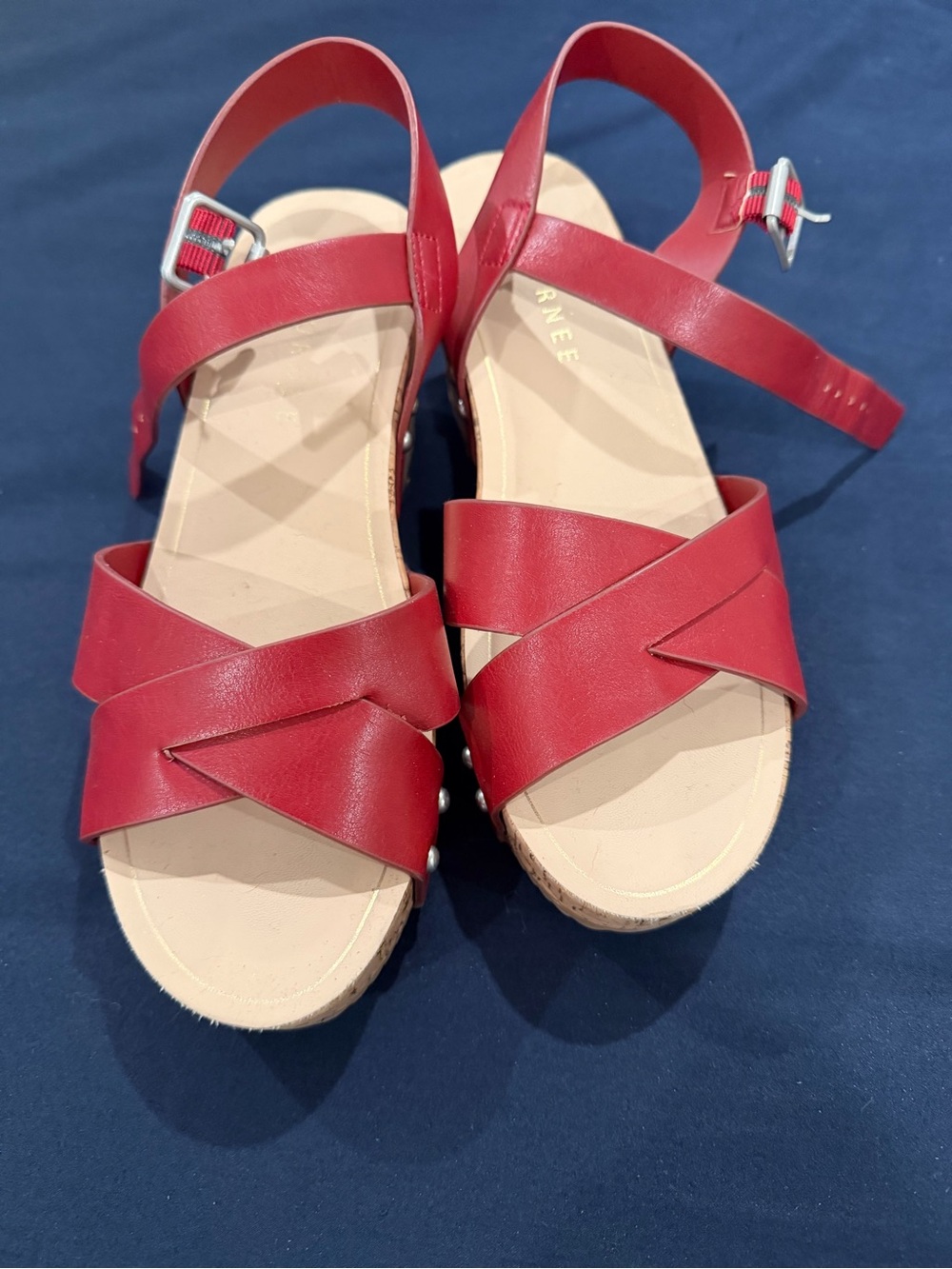 Journee Collection Valentina Red Cork Wedge Sandals Size 8